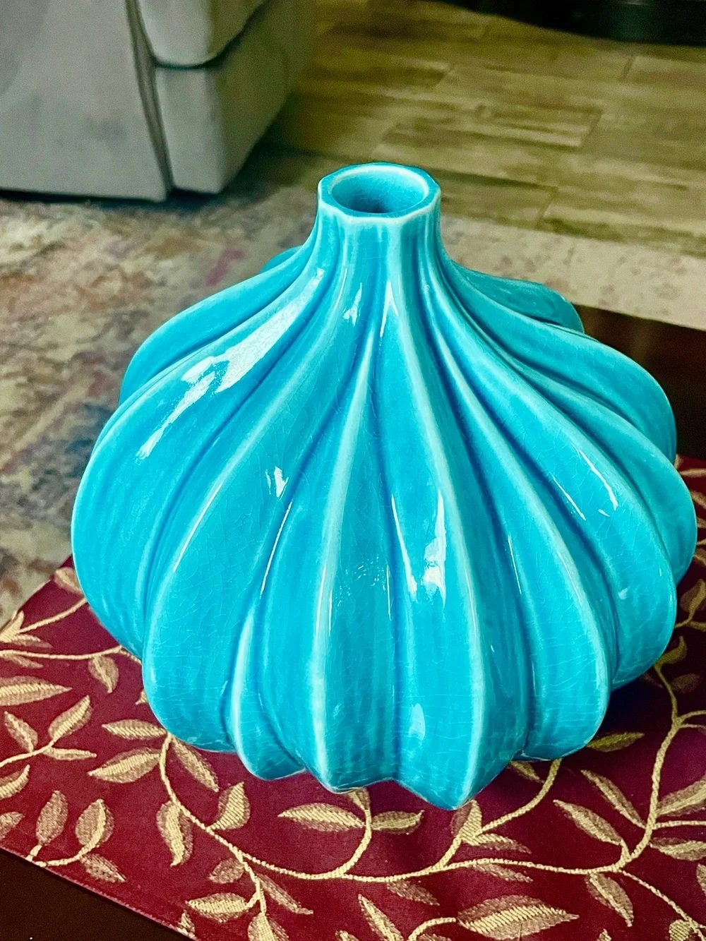♥️ Large Turquoise Ribbed Ceramic Vase - Decorative Home Accent